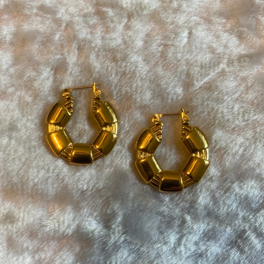 Chunky Bamboo Gold Tone Hoop Earrings